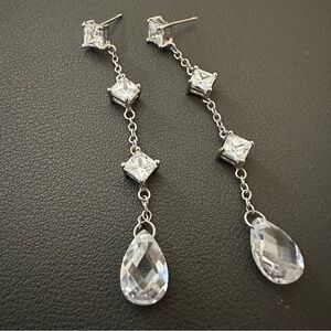 Sterling Silver 925 CZ dangle Drop Statement Earrings